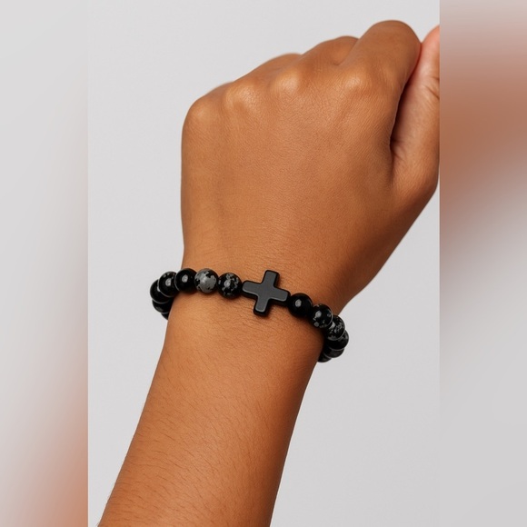 His/hers Snowflake Obsidian Cross Bracelet set – Protection, Balance & Strength - Picture 4 of 4
